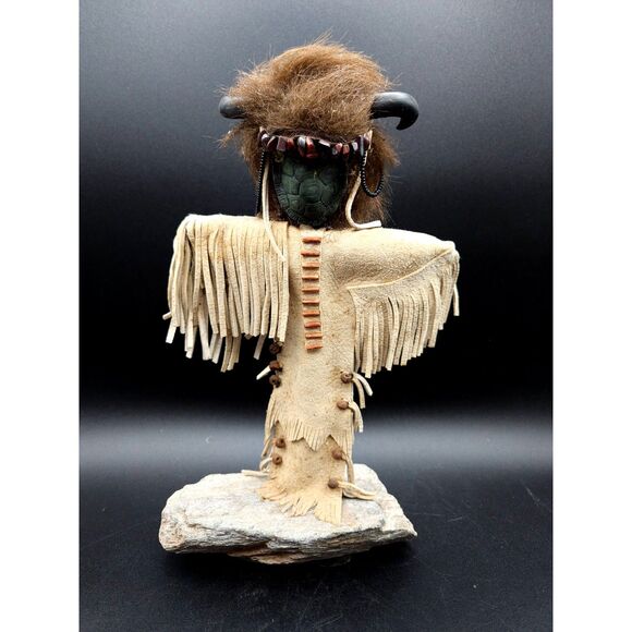 Vintage Kachina Doll Signed Paki Buffalo Head Leather Clothing - Picture 1 of 10